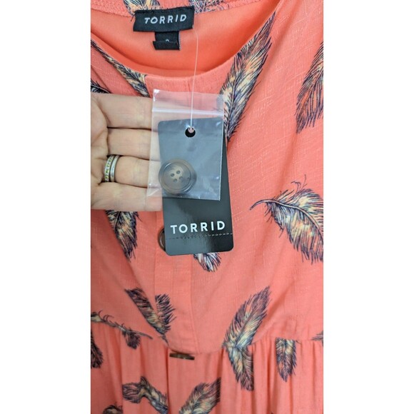 Torrid Midi Dress Coral Linen-Look Pinafore Feather Prairie Beach SZ 3X NWT - Picture 5 of 16